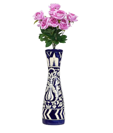 Ceramic Handcrafted & Hand Painted Blue Mughal Wide Mouth Flower Vase