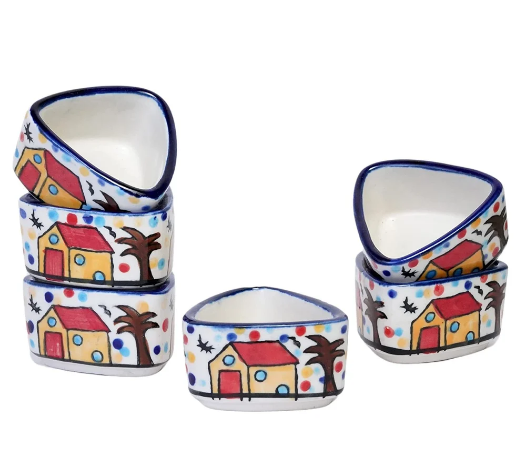 'Two Dips of Hut' Ceramic Bowl Chutney Bowls for Serving Dip Bowls (80 ML, Multicolored, Dishwasher Safe) | Hand Painted Bowls for Kitchen Dining Table Bowl .