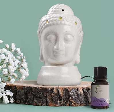 Buddha Ceramic Aroma Diffuser Electric Fragrance Humidifier Aroma Oil Burner for Office, Home Décor, Aromatherapy (White).