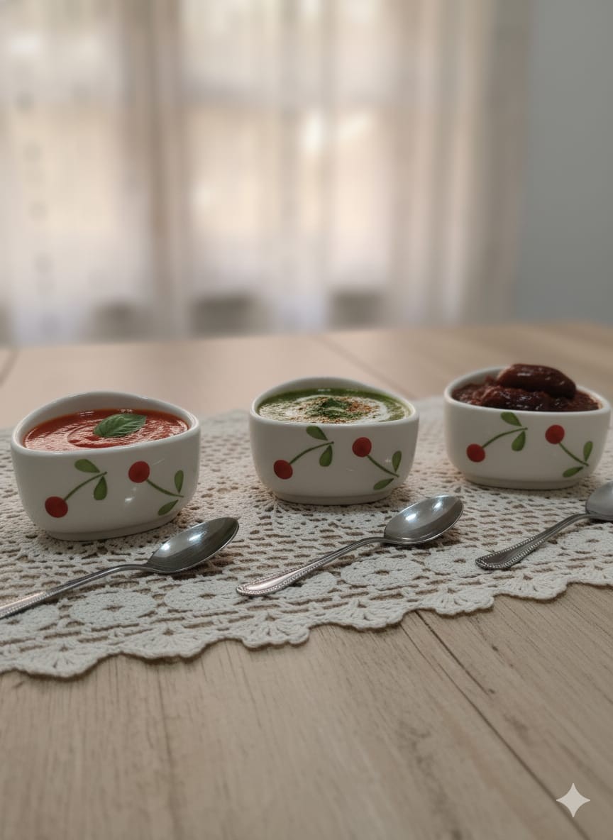 Ceramic chattni Bowls | for Home & Kitchen Accessories | Sources or samosa chatni | Ceramic Material | charey Design | Pack of 6.