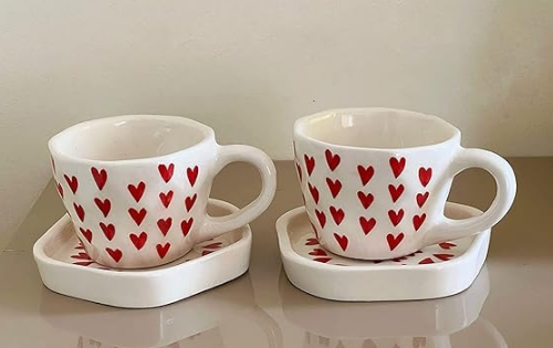 ceremic heart shape coffe/teacup With Dessert/snack plate set of 1