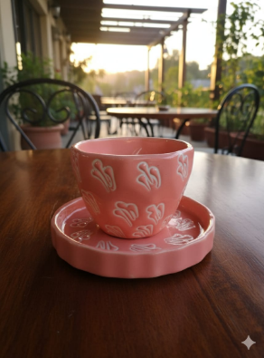 Blue Glossy Tea Cup and Saucer Set of 1 in 220ml size