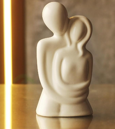 Ceramic Romantic Hugging Couple Statue/Figurine, Off White, Home Decor,