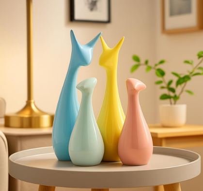 Home Decor Lucky Deer Family Statue Piano Finish Ceramic Figures - (Set of 3pc Multicolor)