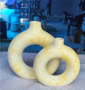 Donut Vase, Flower Vase, Flower Pot, Home Decor Piece, Round Shaped Vase, Ceramic Vase for Home, Living Room, Bed Room, Office Desk (Large 9 inch + small 7 inches set of 2 vases)