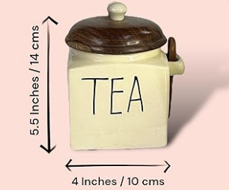 Ceramic Air Tight Jars with wooden lid and spoon for Kitchen Storage for tea coffee sugar Barni for kitchen storage ( Capacity: 500 Ml)