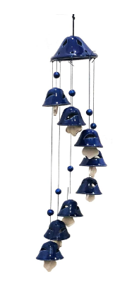 Handcrafted 8 Bells Ceramic Wind Chimes, Garden Bells, Ceramic Bell Wind Chime for Home Decor, Garden Decor (24 inch, Dark Blue and multi colors))