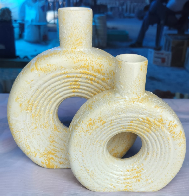 Modern Ceramic Vase with Circular Design, Mint Green, Decor Vase, Perfect for Fresh & Dried Flowers, Table Centerpiece for Living & Bed Room or Office Decor, Perfect for Gifting (Large 9"+ 7")