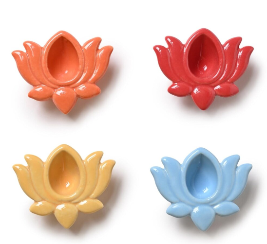 Kamal Shape Diya Ceramic Colorful Diya, Hand Made Diya for Diwali Decoration, Puja Deepak lamp Colorful Kamal Design Diya for Diwali Gifting (Pack of 100)