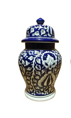 Blue Pottery Handmade Painted Flower Degisn Ceramic Storage Pickle Jar/Barni for Home