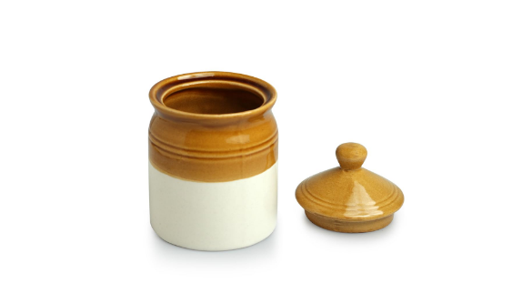 'Old Martaban' Multi-Purpose Ceramic Pickle & Chutney Jar Set & Holder (Non Air-Tight, Set Of 4 jars with tray .