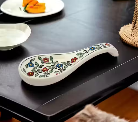 Ceramic Spoon Rest Cutlery Holder Keeper - For Kitchen and Dining Table - Multi Colour