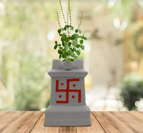 Potter Tulsi Ceramic Pot Medium Sized for Indoor, Outdoor, Home Office, Pooja Plants Gamla