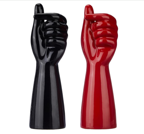 Hand Shape Ceramic Vase Artificial Flowers Pot (Pack of 2, Black and Red)