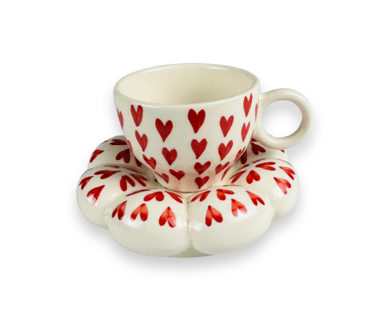 Red Heart Bubble Tea Cup with Saucer Set of 1