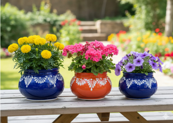 HANDI Bowl Small Ceramic Pots (PLANTER-POTS-SET of-3 planter)4inches ,3.5inches and 3inches size